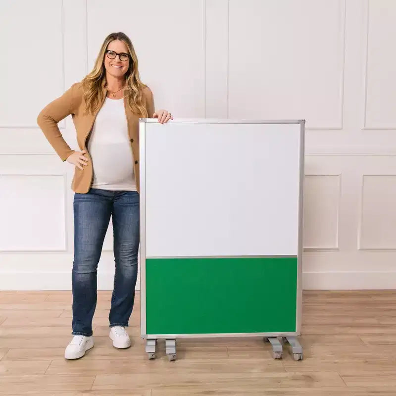 ECR4Kids Mobile Dry-Erase and Flannel Split Room Divider, 3-Panel, School Supplies
