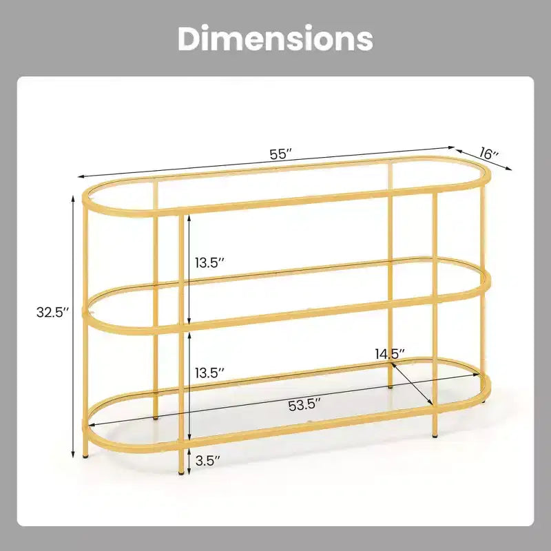 Costway 3-Tier TV Stand for TVs up to 65 with Tempered Glass Shelves TV Console Table