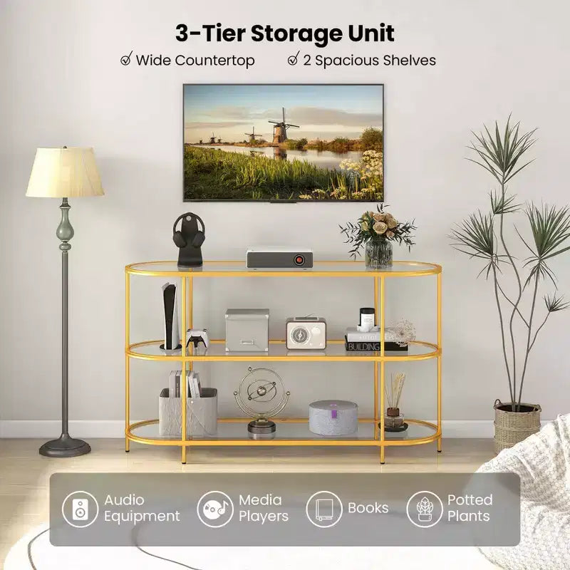 Costway 3-Tier TV Stand for TVs up to 65 with Tempered Glass Shelves TV Console Table
