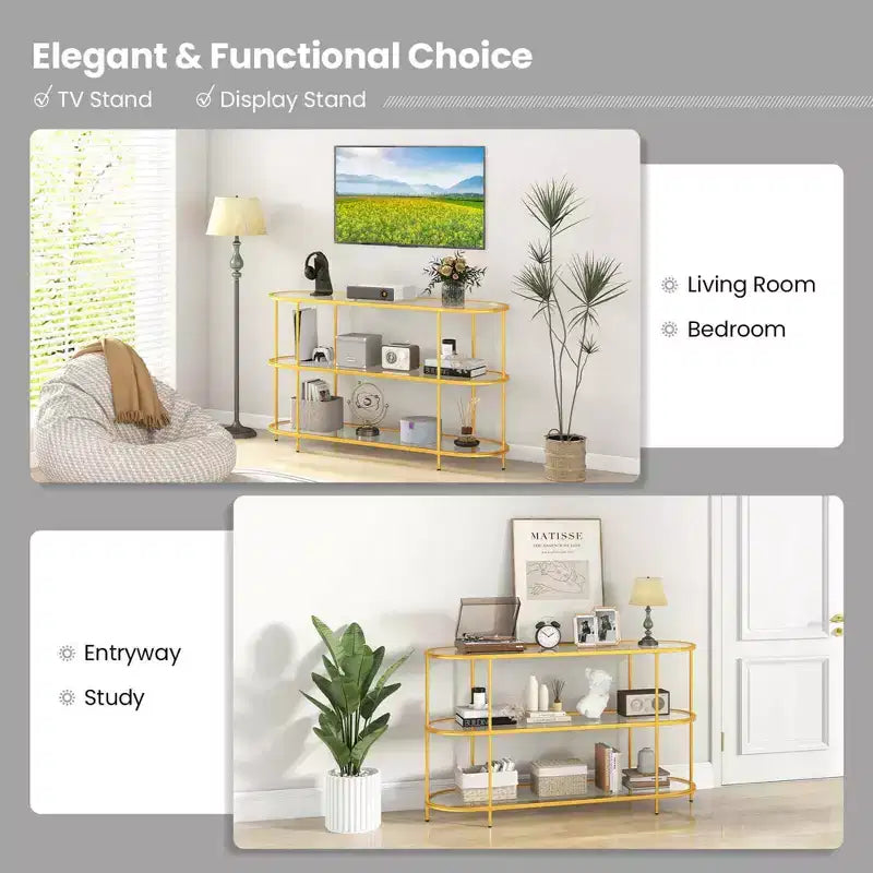 Costway 3-Tier TV Stand for TVs up to 65 with Tempered Glass Shelves TV Console Table