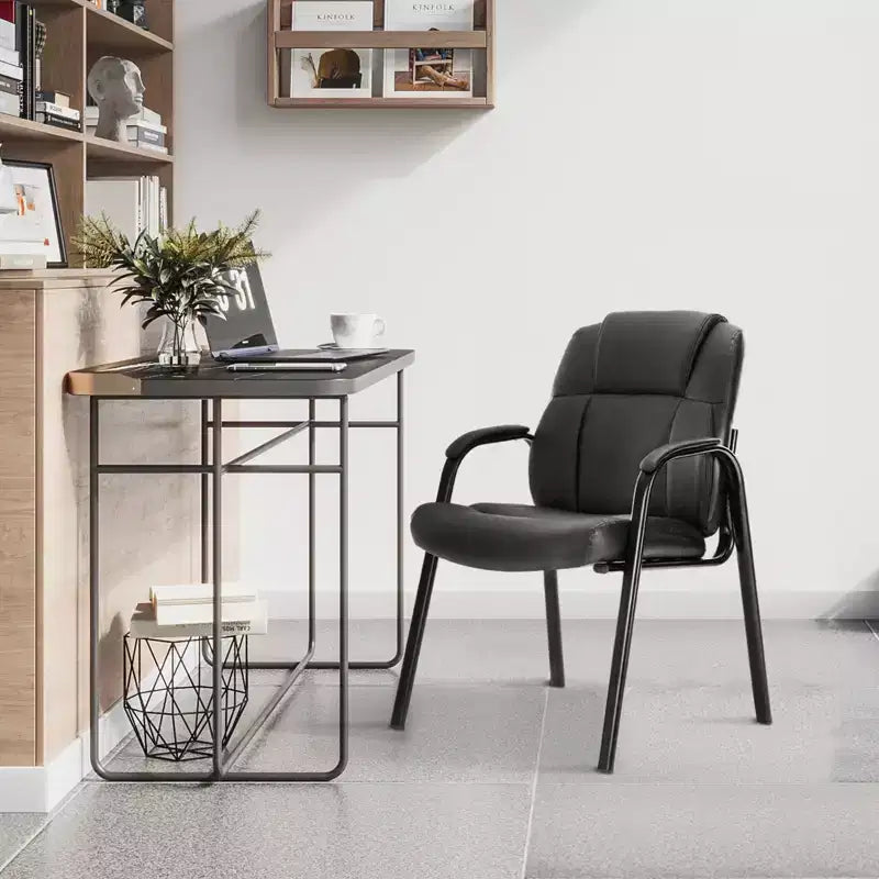 JIONJOY Office Guest Chair Leather Executive No Wheels Waiting Room Chairs | Black