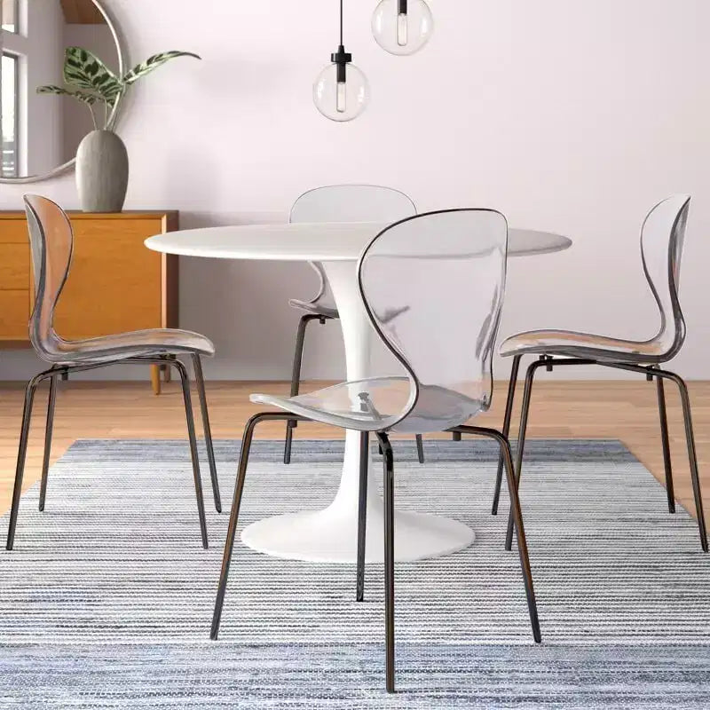 LeisureMod Oyster Sedie da pranzo trasparenti set da 2 Design a schienale curvo impilabile con gambe in acciaio inossidabile nero per cucina o sala da pranzo