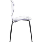 LeisureMod Oyster Sedie da pranzo trasparenti set da 2 Design a schienale curvo impilabile con gambe in acciaio inossidabile nero per cucina o sala da pranzo