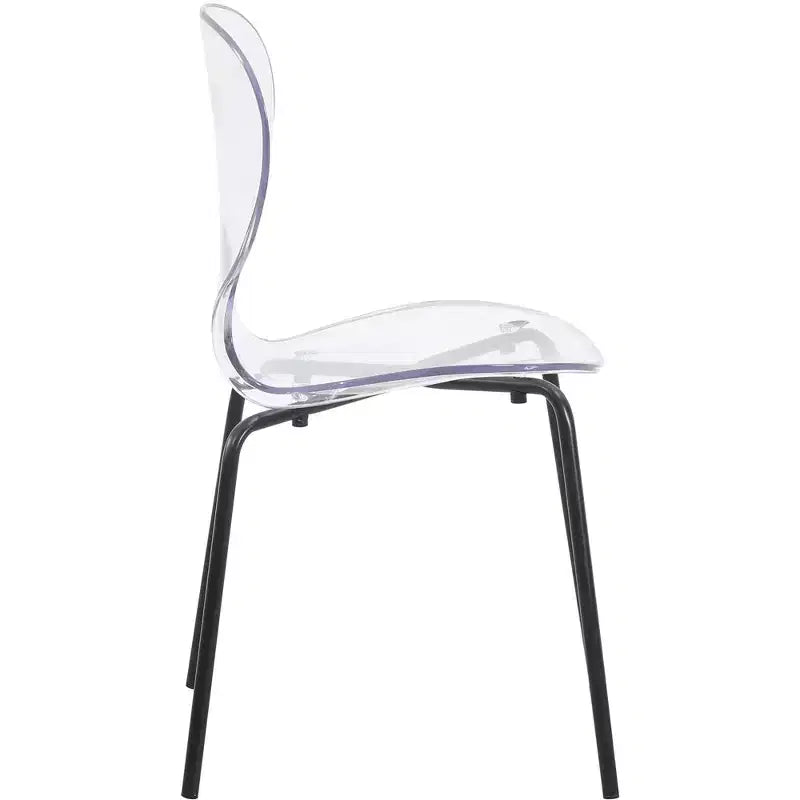 LeisureMod Oyster Sedie da pranzo trasparenti set da 2 Design a schienale curvo impilabile con gambe in acciaio inossidabile nero per cucina o sala da pranzo