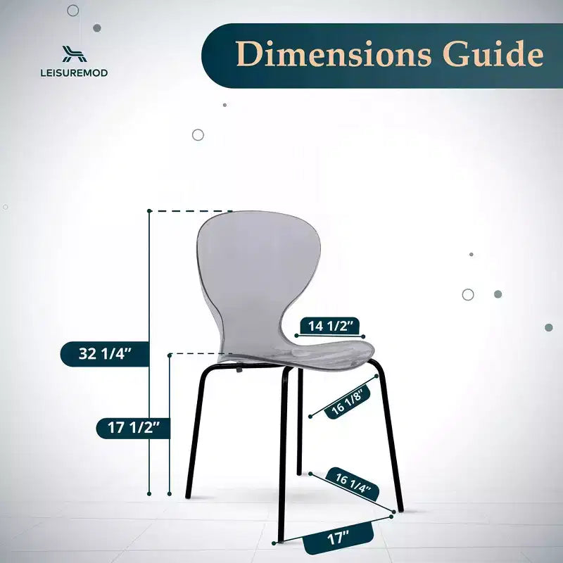 LeisureMod Oyster Sedie da pranzo trasparenti set da 2 Design a schienale curvo impilabile con gambe in acciaio inossidabile nero per cucina o sala da pranzo