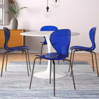 LeisureMod Oyster Sedie da pranzo trasparenti set da 2 Design a schienale curvo impilabile con gambe in acciaio inossidabile nero per cucina o sala da pranzo