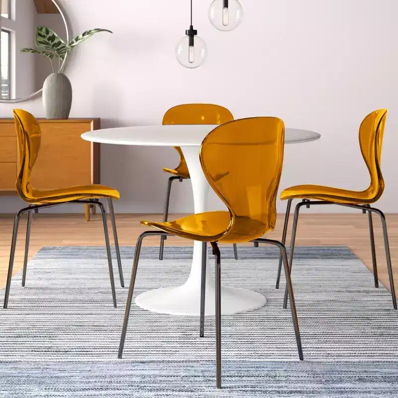 LeisureMod Oyster Sedie da pranzo trasparenti set da 2 Design a schienale curvo impilabile con gambe in acciaio inossidabile nero per cucina o sala da pranzo