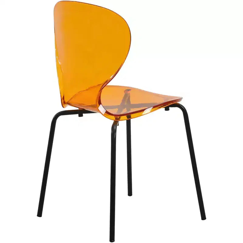 LeisureMod Oyster Sedie da pranzo trasparenti set da 2 Design a schienale curvo impilabile con gambe in acciaio inossidabile nero per cucina o sala da pranzo