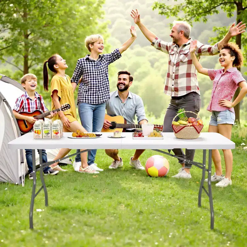 Folding Table 5 Foot Portable HDPE Plastic Indoor Outdoor Rectangular Table with Steel Legs White