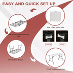 Folding Table 5 Foot Portable HDPE Plastic Indoor Outdoor Rectangular Table with Steel Legs White