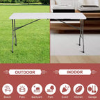 Folding Table 5 Foot Portable HDPE Plastic Indoor Outdoor Rectangular Table with Steel Legs White