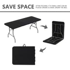 Folding Table 6 Foot Portable HDPE Plastic Indoor Outdoor Rectangular Table with Steel Legs Black