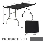 Folding Table 6 Foot Portable HDPE Plastic Indoor Outdoor Rectangular Table with Steel Legs Black