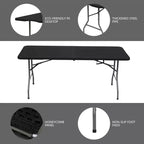 Folding Table 6 Foot Portable HDPE Plastic Indoor Outdoor Rectangular Table with Steel Legs Black