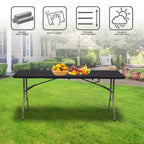 Folding Table 6 Foot Portable HDPE Plastic Indoor Outdoor Rectangular Table with Steel Legs Black
