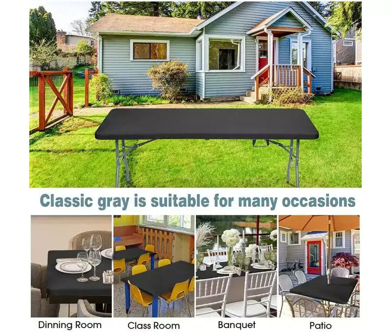 Folding Table 6 Foot Portable HDPE Plastic Indoor Outdoor Rectangular Table with Steel Legs Black