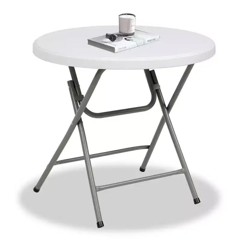Round Folding Table 32 Inch Portable HDPE Plastic Indoor Outdoor Dining Table with Steel Legs White