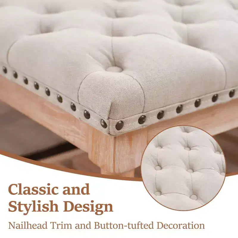 Hyleory 44.3-inch Corduroy Oversized Storage Solid Wood Comfort Bedside Bench for Bedroom, Living Room and Nursing Room