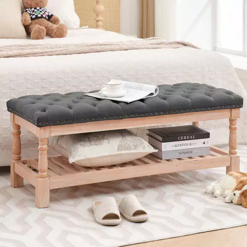 Hyleory 44.3-inch Corduroy Oversized Storage Solid Wood Comfort Bedside Bench for Bedroom, Living Room and Nursing Room
