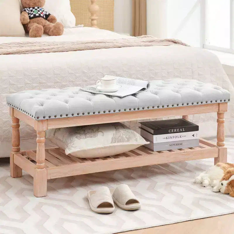 Hyleory 44.3-inch Corduroy Oversized Storage Solid Wood Comfort Bedside Bench for Bedroom, Living Room and Nursing Room