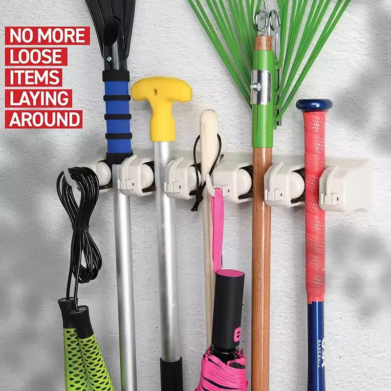 1-2 Pack Broom and Mop Holder Rack - Garage Storage System - Garden Tool Organizer with 5 Slots, 6 Hooks, 7.5lbs Capacity Per Slot Off - Homeitusa