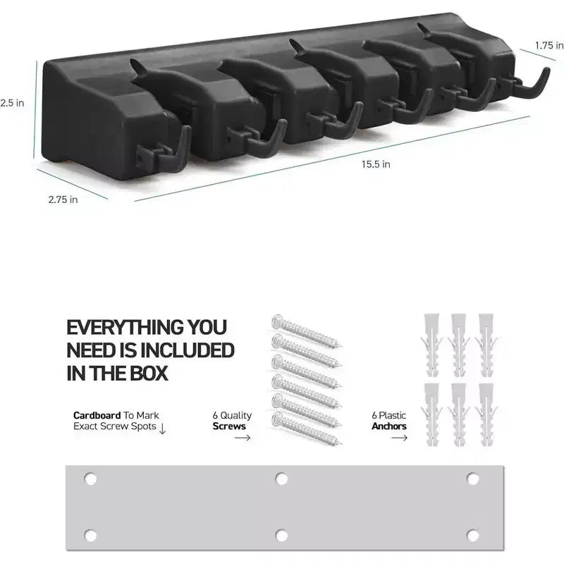 Portascope e portamop da 1-2 confezioni - Sistema di archiviazione per garage - Organizzatore per attrezzi da giardino con 5 fessure, 6 ganci, capacità di 3,4 kg per fessura - Homeitusa