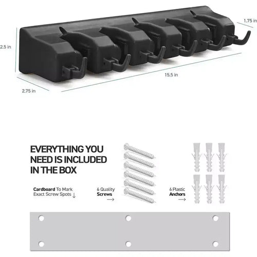 Portascope e portamop da 1-2 confezioni - Sistema di archiviazione per garage - Organizzatore per attrezzi da giardino con 5 fessure, 6 ganci, capacità di 3,4 kg per fessura - Homeitusa