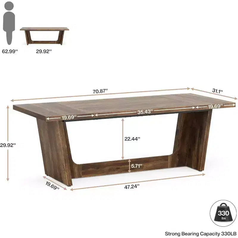 Lantine 70.87-Inch Executive Computer Desk with Solid Wooden Pedestal