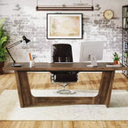 Lantine 70.87-Inch Executive Computer Desk with Solid Wooden Pedestal