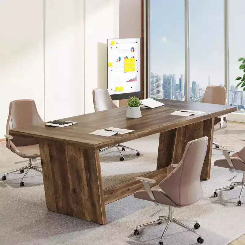 Lantine 70.87-Inch Executive Computer Desk with Solid Wooden Pedestal