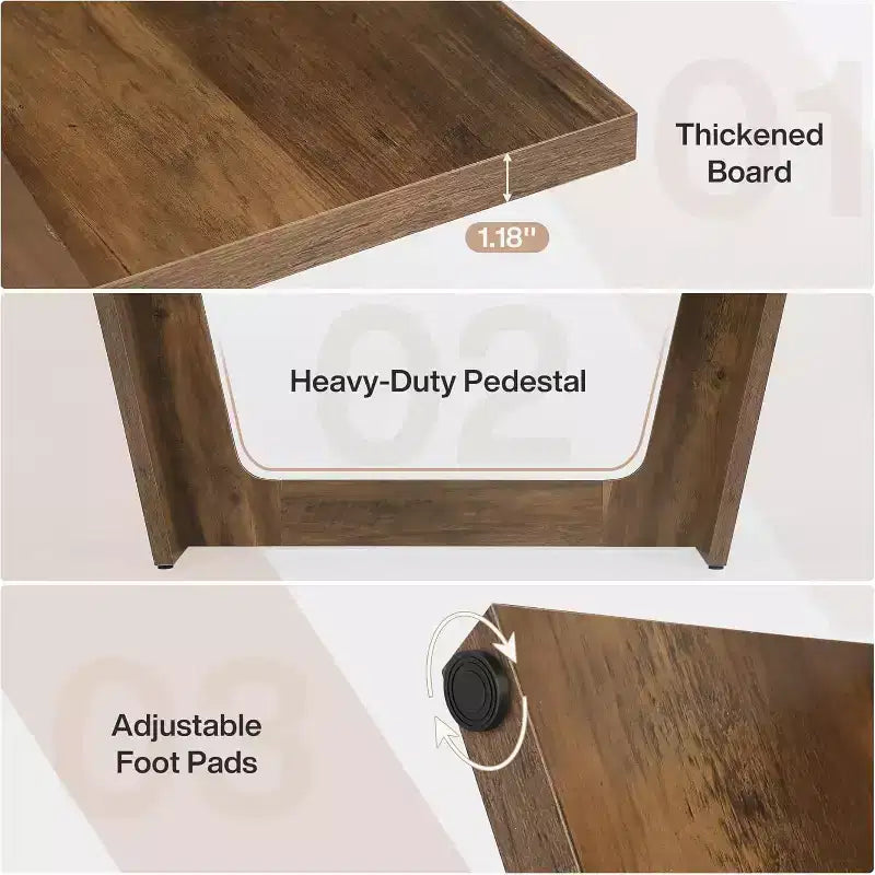 Lantine 70.87-Inch Executive Computer Desk with Solid Wooden Pedestal