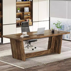 Lantine 70.87-Inch Executive Computer Desk with Solid Wooden Pedestal