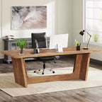 Lantine 70.87-Inch Executive Computer Desk with Solid Wooden Pedestal