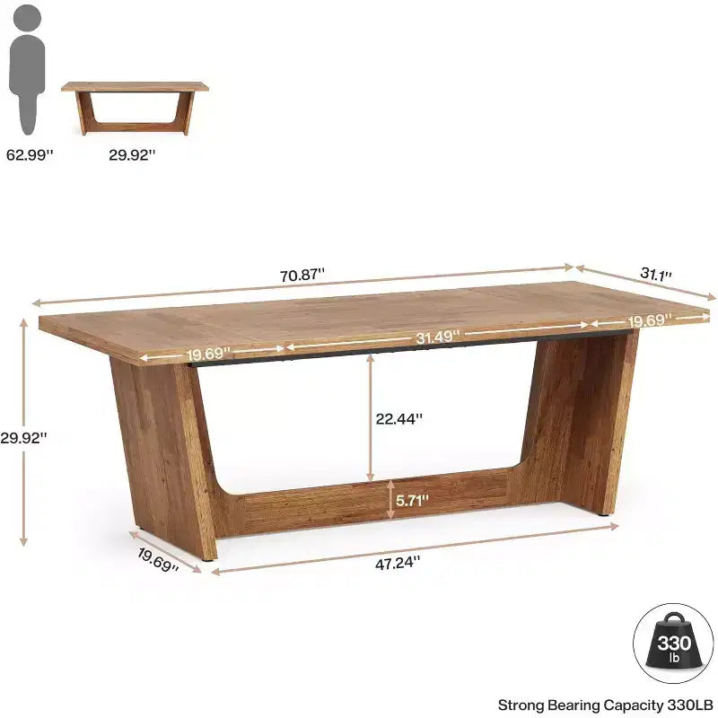 Lantine 70.87-Inch Executive Computer Desk with Solid Wooden Pedestal