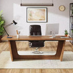 Lantine 70.87-Inch Executive Computer Desk with Solid Wooden Pedestal