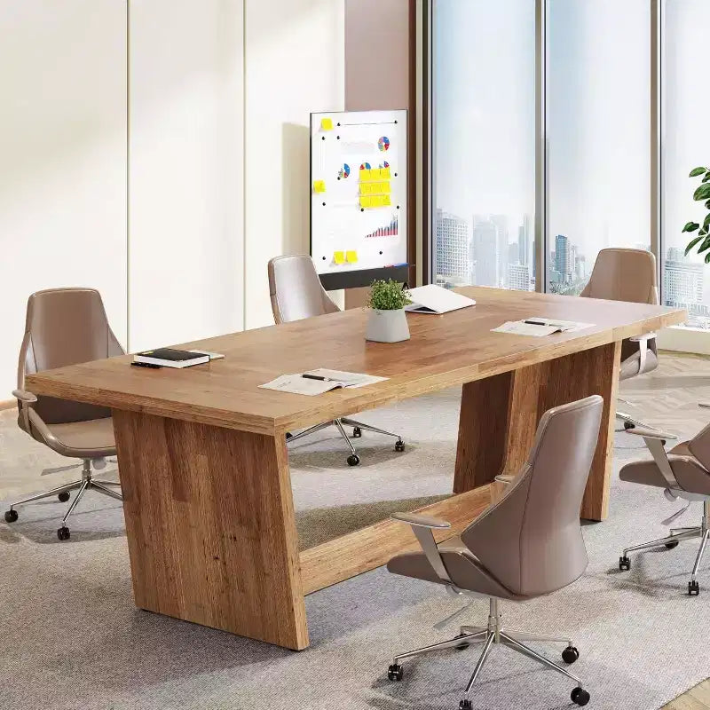 Lantine 70.87-Inch Executive Computer Desk with Solid Wooden Pedestal
