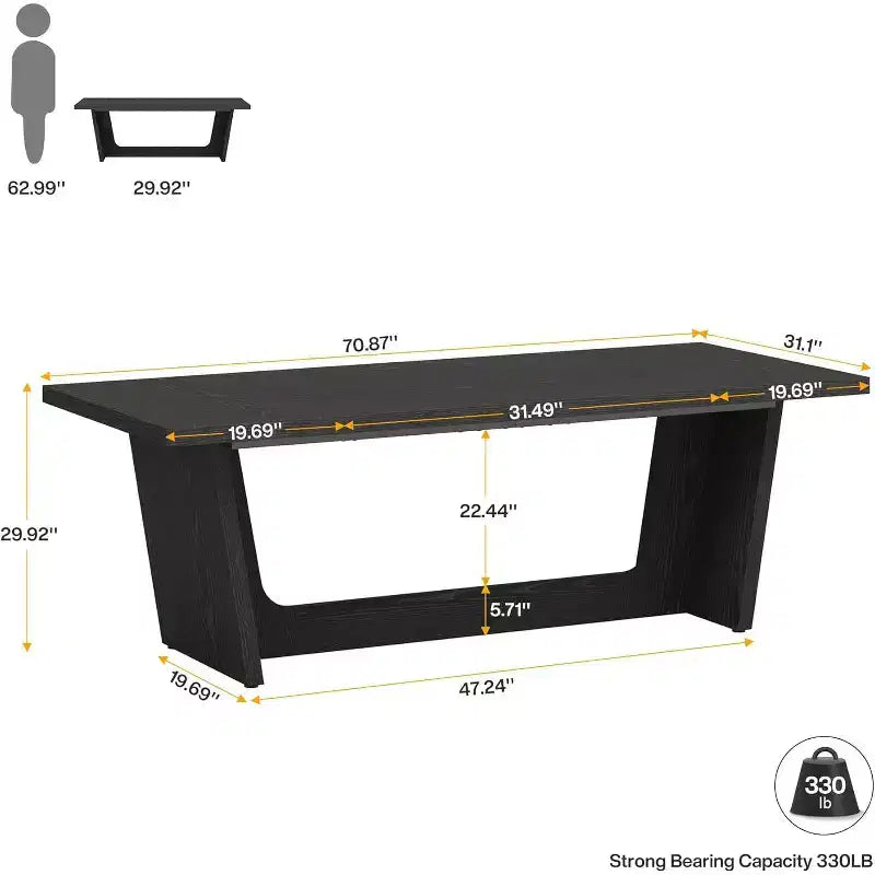 Lantine 70.87-Inch Executive Computer Desk with Solid Wooden Pedestal