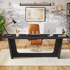 Lantine 70.87-Inch Executive Computer Desk with Solid Wooden Pedestal