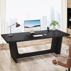 Lantine 70.87-Inch Executive Computer Desk with Solid Wooden Pedestal