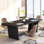Lantine 70.87-Inch Executive Computer Desk with Solid Wooden Pedestal