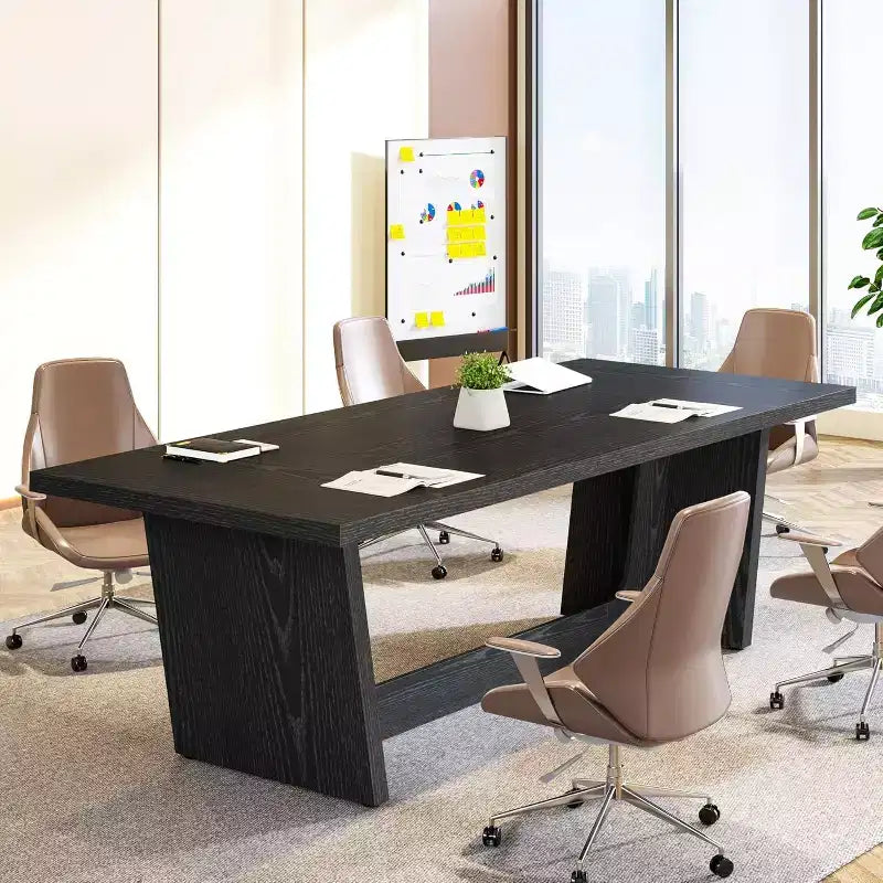 Lantine 70.87-Inch Executive Computer Desk with Solid Wooden Pedestal