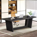 Lantine 70.87-Inch Executive Computer Desk with Solid Wooden Pedestal