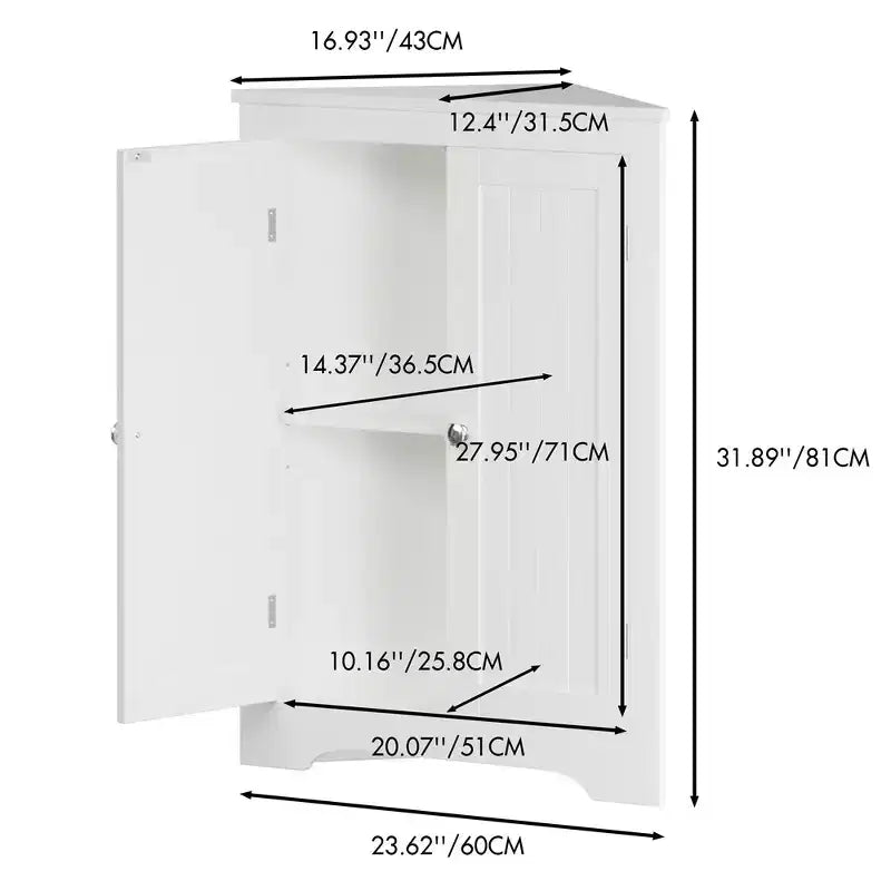 Floor Corner Cabinet, Bathroom Corner Storage Cabinet With Adjustable Shelf, Freestanding Narrow Cabinet Organizer for Bathroom Living Room