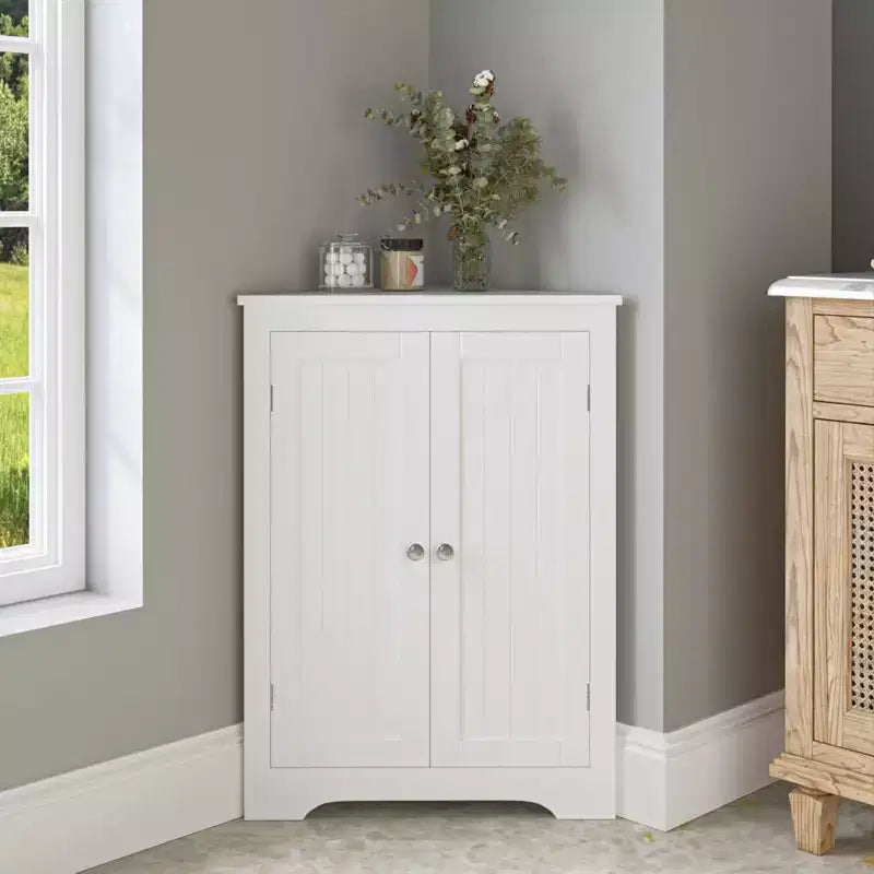 Floor Corner Cabinet, Bathroom Corner Storage Cabinet With Adjustable Shelf, Freestanding Narrow Cabinet Organizer for Bathroom Living Room
