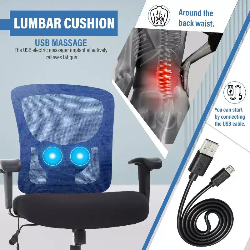 FDW Big and Tall Office Chair with Adjustable Lumbar Support 400lbs Weight Capacity & Seat Massage Function for Adults