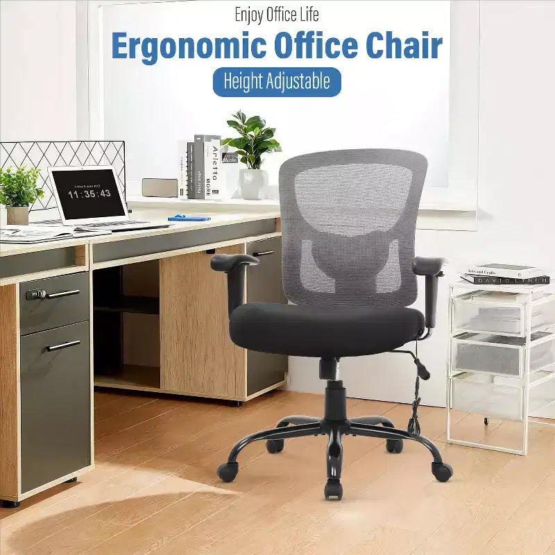 FDW Big and Tall Office Chair with Adjustable Lumbar Support 400lbs Weight Capacity & Seat Massage Function for Adults