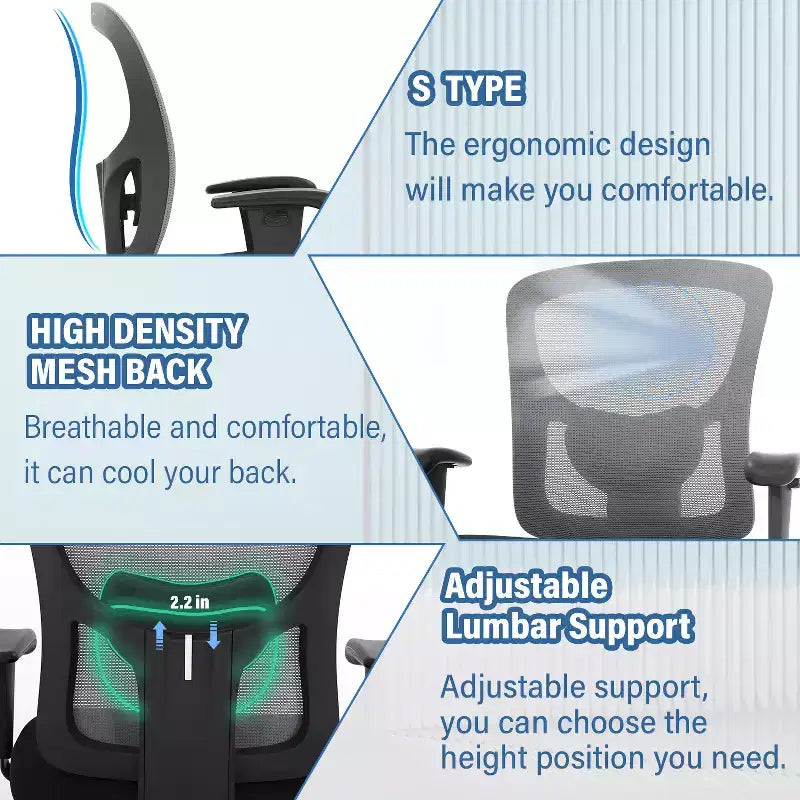FDW Big and Tall Office Chair with Adjustable Lumbar Support 400lbs Weight Capacity & Seat Massage Function for Adults