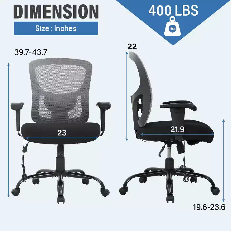 FDW Big and Tall Office Chair with Adjustable Lumbar Support 400lbs Weight Capacity & Seat Massage Function for Adults