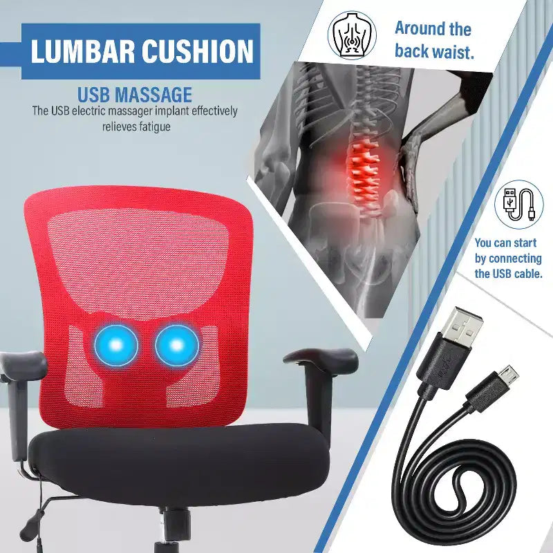 FDW Big and Tall Office Chair with Adjustable Lumbar Support 400lbs Weight Capacity & Seat Massage Function for Adults