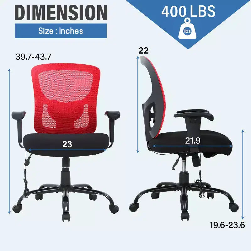 FDW Big and Tall Office Chair with Adjustable Lumbar Support 400lbs Weight Capacity & Seat Massage Function for Adults